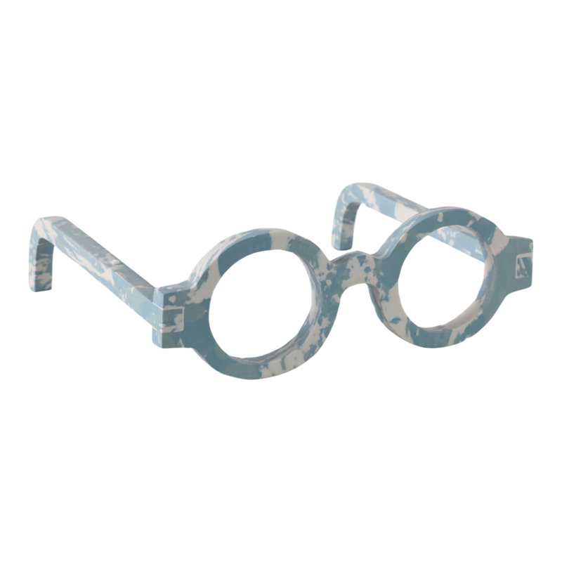 Objets décoratifs en pierre en forme de lunettes avec motif sculptural, Blue/Ivory