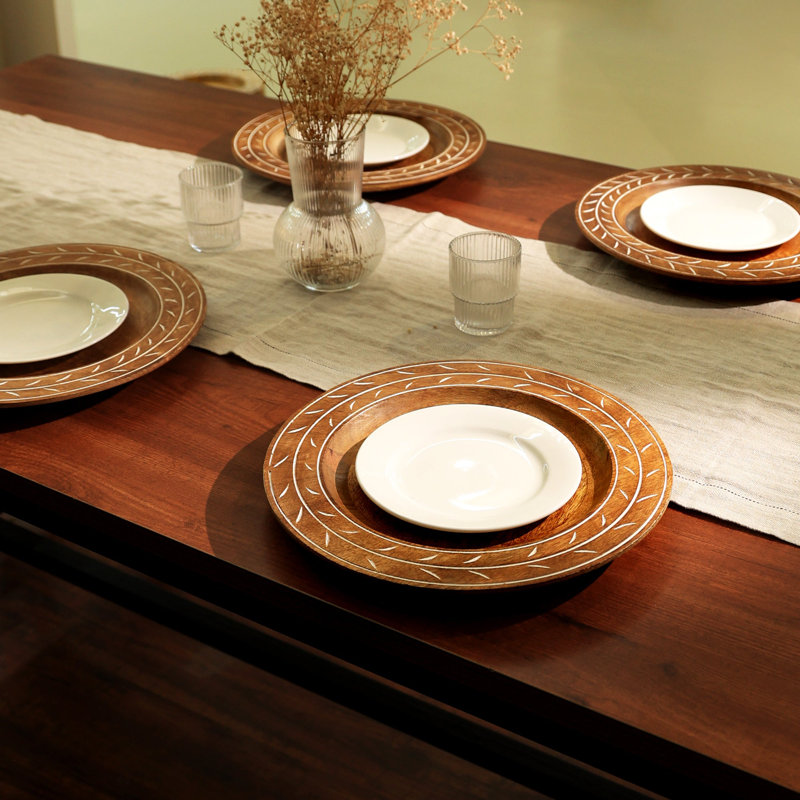 Assiette de service en bois | Plat de service en bois fait à la main 13 "| Napperon en bois | Vaisselle Artisan, Steve, Brun