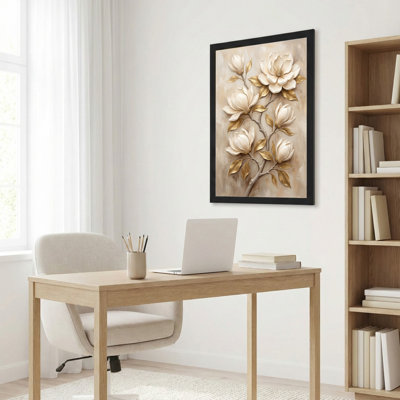 Art mural sur toile noir encadré pour le salon, la chambre à coucher, le bureau ou le vestibule - décoration murale décorative avec art floral