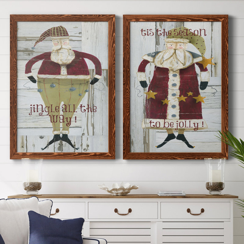 Jingle Santa - ensemble de 2 reproductions, H 44 po x l 31 po x P 1 po, Toile avec cadre érable, Pas de tapis