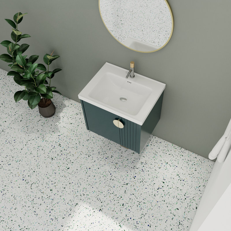 Ensemble de meuble-lavabo simple 24,27 po avec dessus en pierre Keziyah, Vert