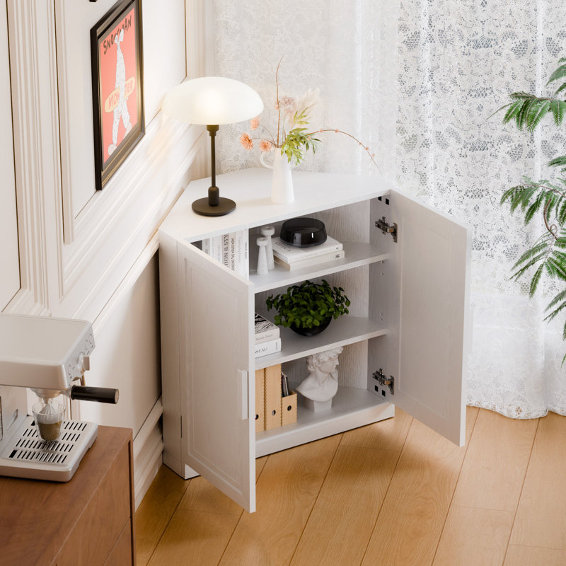 Corner Storage Cabinet, Stackable Corner Shelf for Living Room, Bedroom, Kitchen, Solid Wood Veneer (31" / 36" Options), 1
