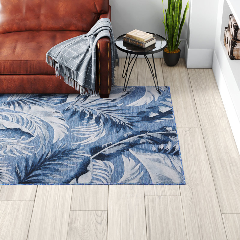 Mazzola Floral Light Blue/Dark Blue Indoor / Outdoor Area Indoor/Outdoor Area Rug, Rectangle 5'1" x 7'6"