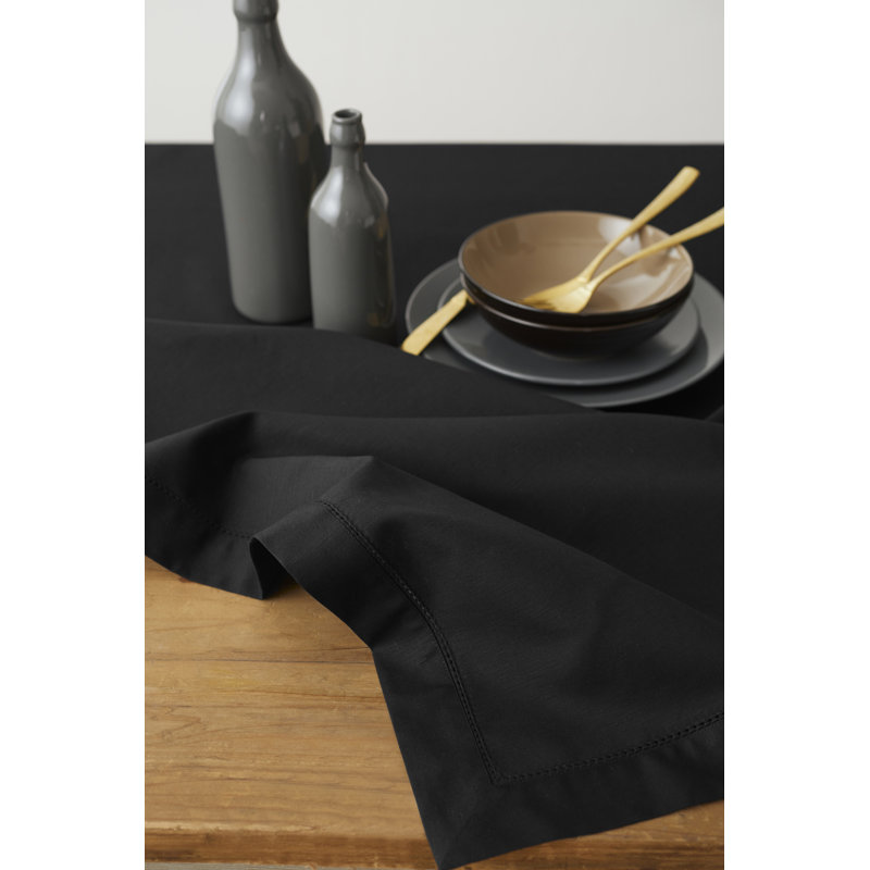 Cotton Linen Hemstitch Tablecloth, Black, 72" x 54"