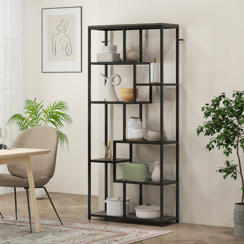 HOMCOM Industrial Bookcase 7-Tier Bookshelf Shelving Unit, Grey/Black