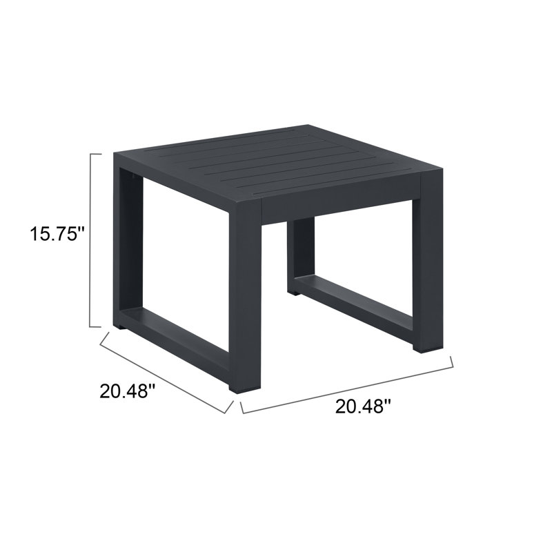 Hoyt Outdoor Aluminum3-piec Armchair Set with End Table, 3 Pcs: End Table, 2 Chairs, Gray, Slate Black