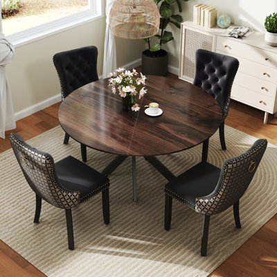 Ensemble de salle à manger rond en bois avec chaise capitonnée