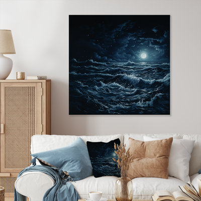 Moonlit Beach Ocean Storm - Vagues, art mural en métal