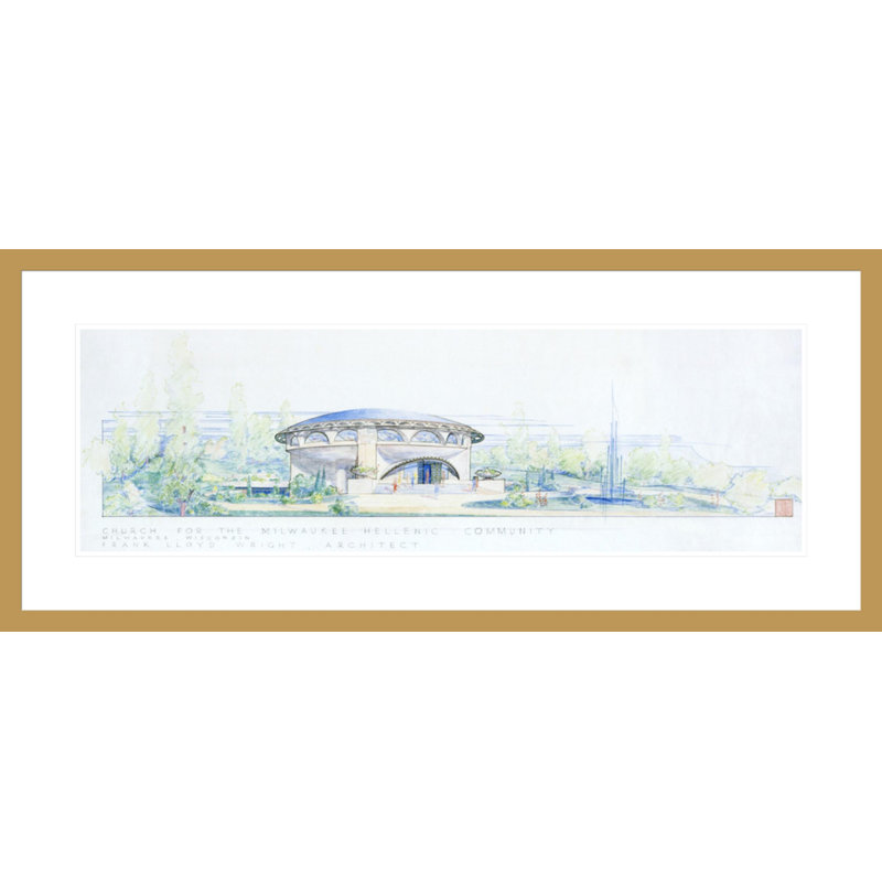 «Annclos Greek Orthodox Church Wauwatosa WI» par Frank Lloyd Wright - reproduction d'art encadrée, H 31,36 po x l 41,5 po