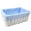 White Wicker Storage Basket with Blue Gingham Lining - 39x28x16cm