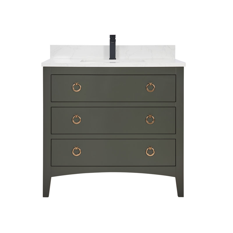 42" Solid Wood Sink Vanity With 1' Top, Pewter Green, Rose Gold, 36"
