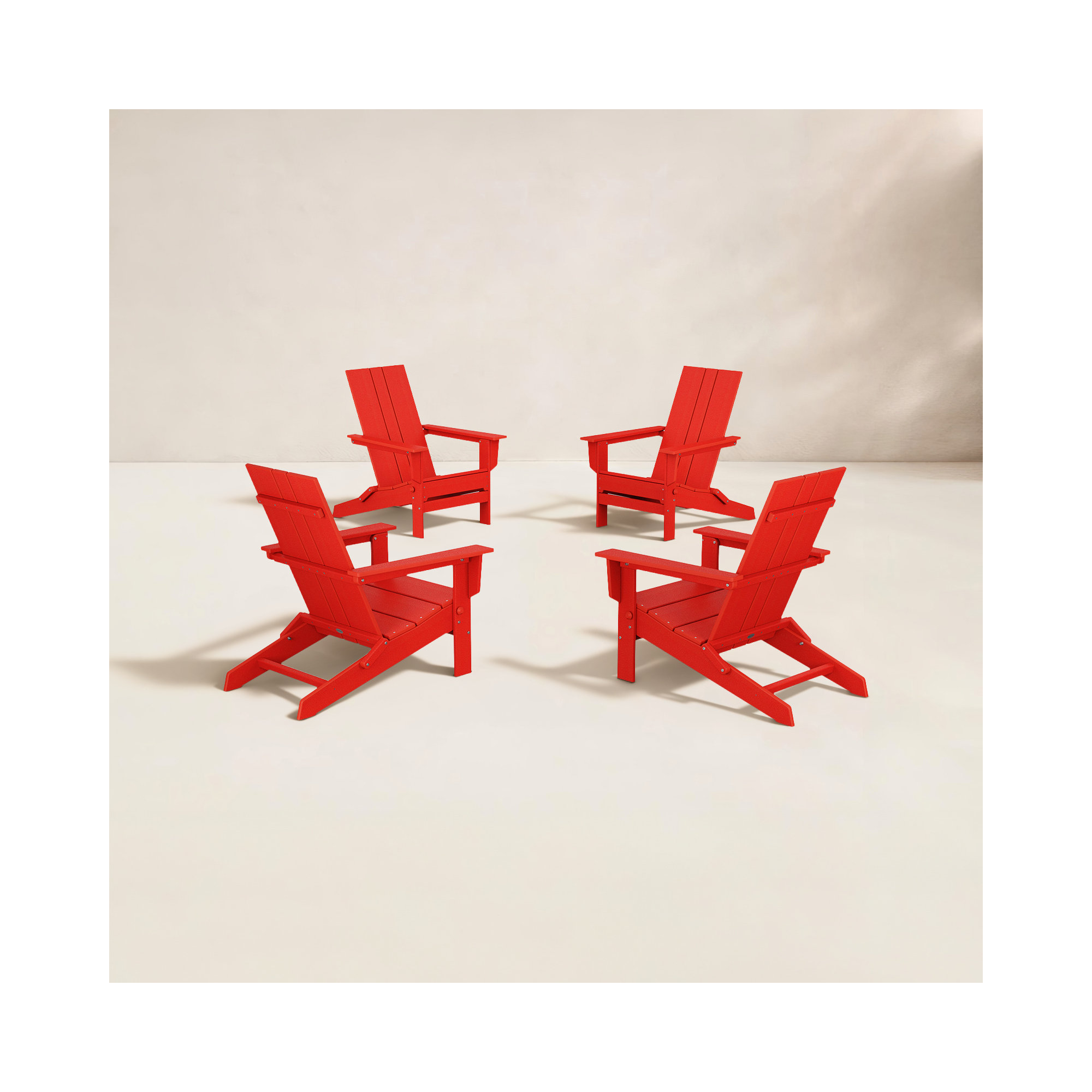 POLYWOOD x AllModern Plastic Folding Adirondack Chairs (Set of 4), Sunset Red