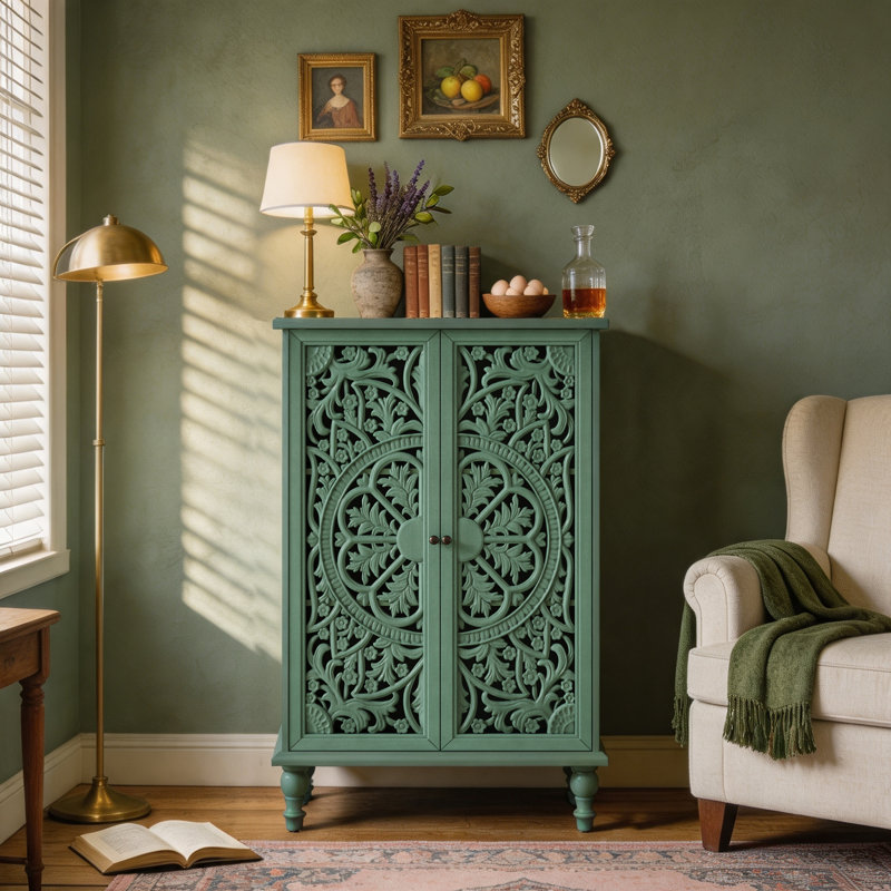 Armoire décorative autoportante de 47 po de hauteur pour la salle à manger, Vert antique