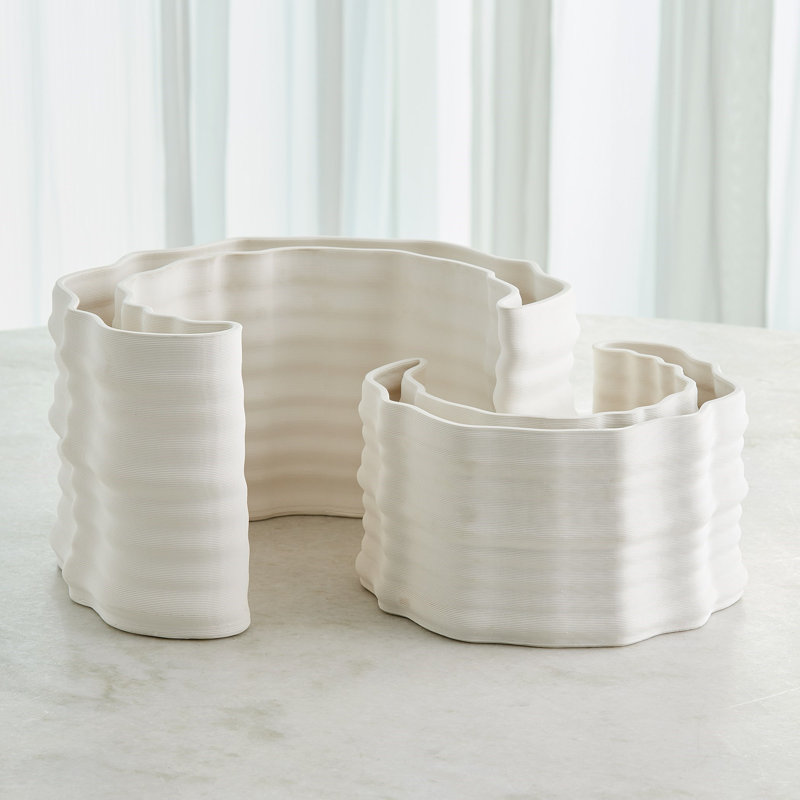Crescent Printed Vase-Matte White-Lg, 5.75" H x 8.75" W x 8.25" D