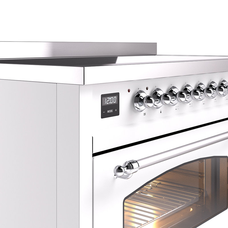 ILVE Nostalgie II Series 48 inch Induction Range with 6 Induction Elements (Glass Door), White/Chrome