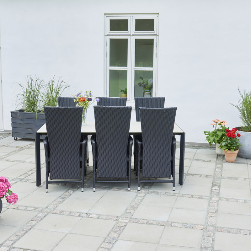 Narine 6 - Person Wicker Patio Dining Set with Rectangular Table, Concrete