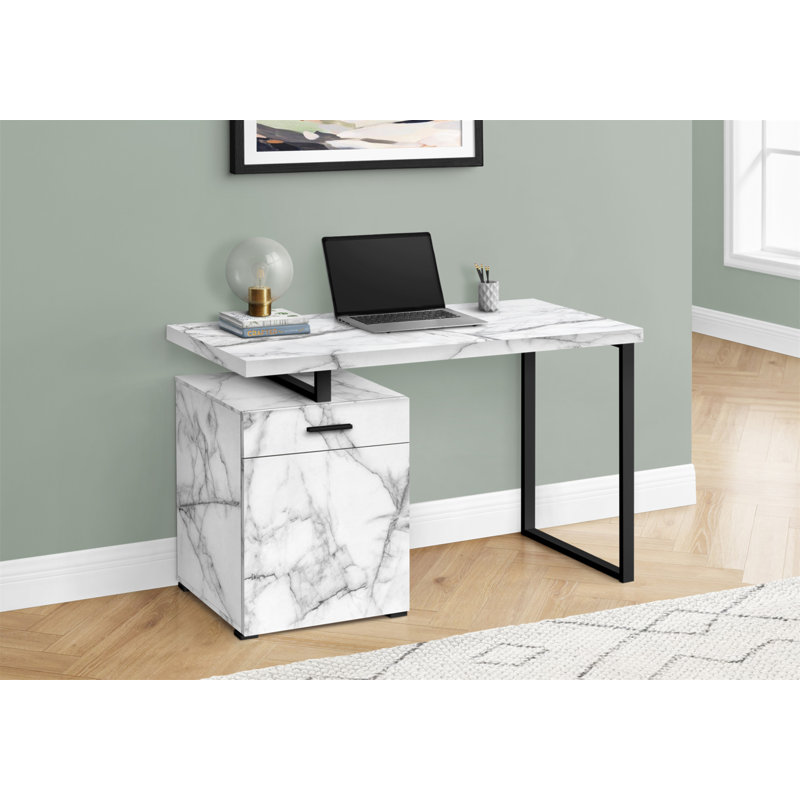 Bureau d'ordinateur, bureau personnel, ordinateur portable, installation à gauche, à droite, tiroirs de rangement, L 48 po, travail, métal stratifié aspect marbre, contemporain, moderne