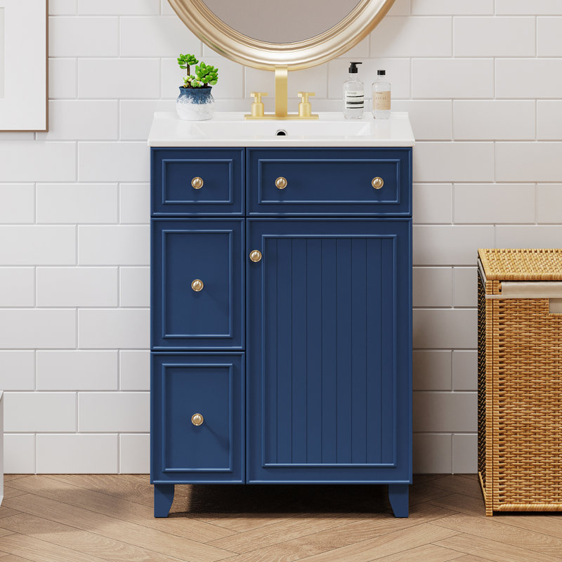 Meuble-lavabo compact compact en bois massif de style transitionnel pour les petites salles de bain