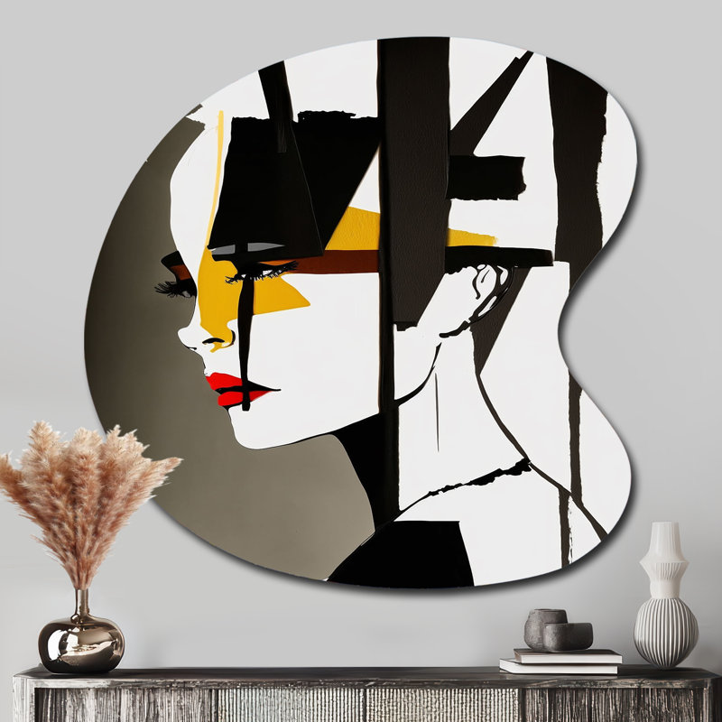 Art mural Street Art profil en jaune et noir - femme moderne en forme de goutte, H 33 po x l 33 po