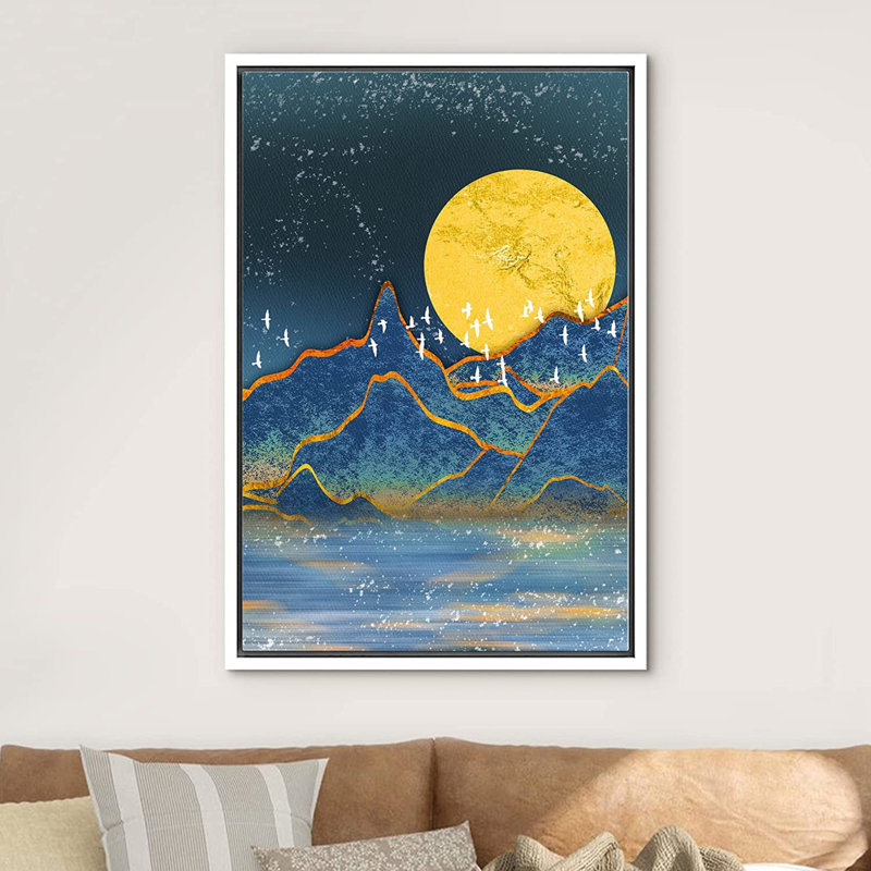 "IDÉE4WALL", reproduction d'art sur toile encadrée, néon, bleu, or, chaîne de montagnes, vallée, nature, illustrations abstraites, art moderne, paysage rustique, multicolore, pour le salon, la chambre à coucher, le bureau