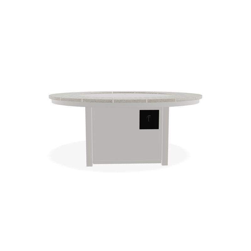 54" Round Rustic Polymer Fire Table with Propane Shelf, Snow/Laguna
