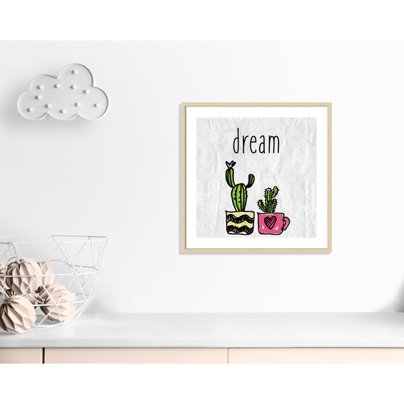 «Cacti A», art encadré, 26.5" H x 26.5" W x 1.18" D, Cadre boîte beige