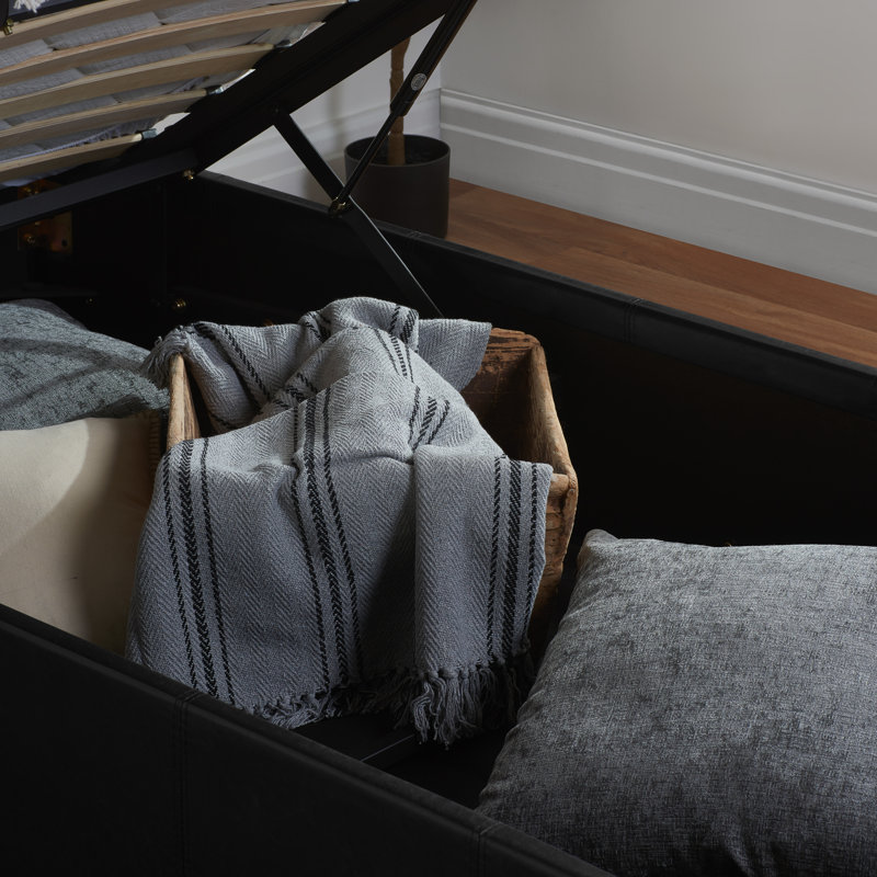 Upholstered Ottoman Bed, Black, Single (3')