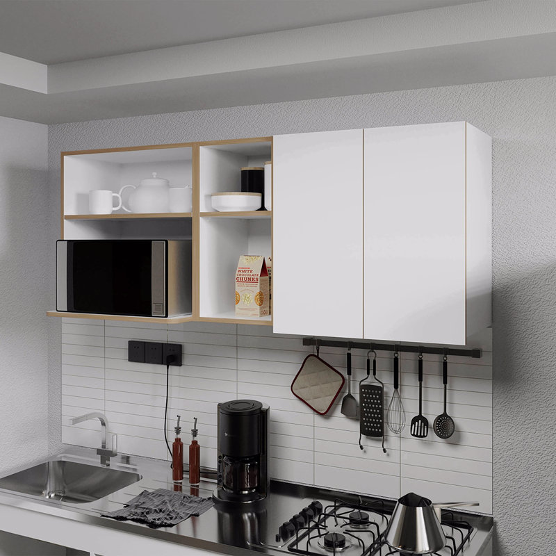 Kitchen Cabinet With Microwave Space And Open Shelf