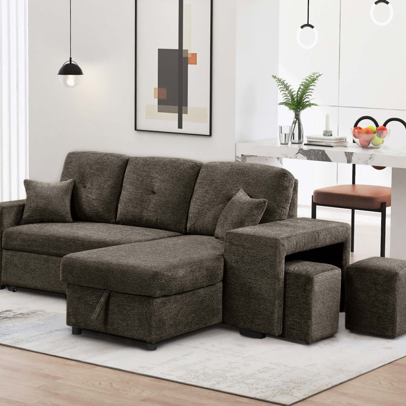 Canapé-lit Katishia, Velours Knox gris anthracite
