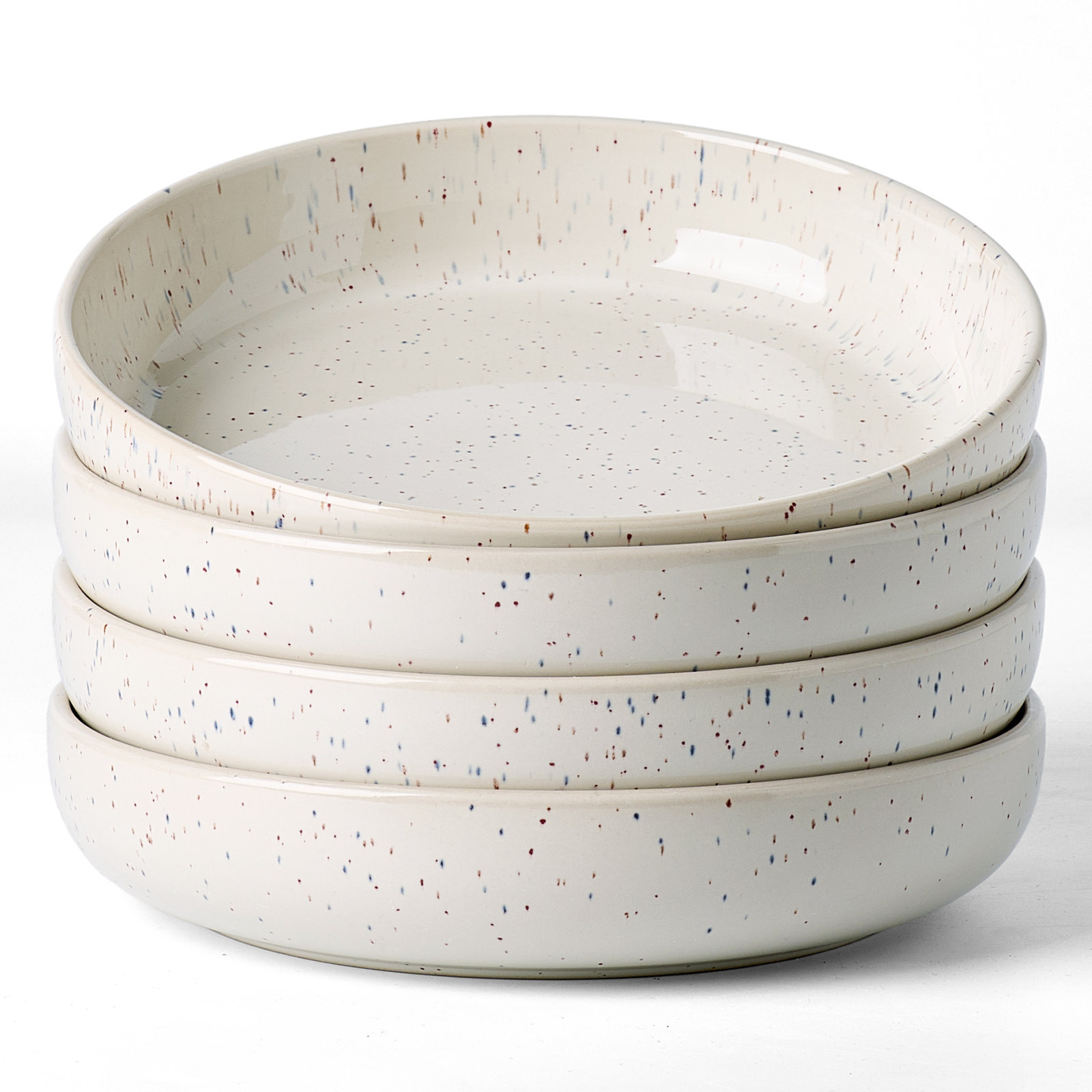 8.5" W Striped Round Pasta Bowls, Creamy White