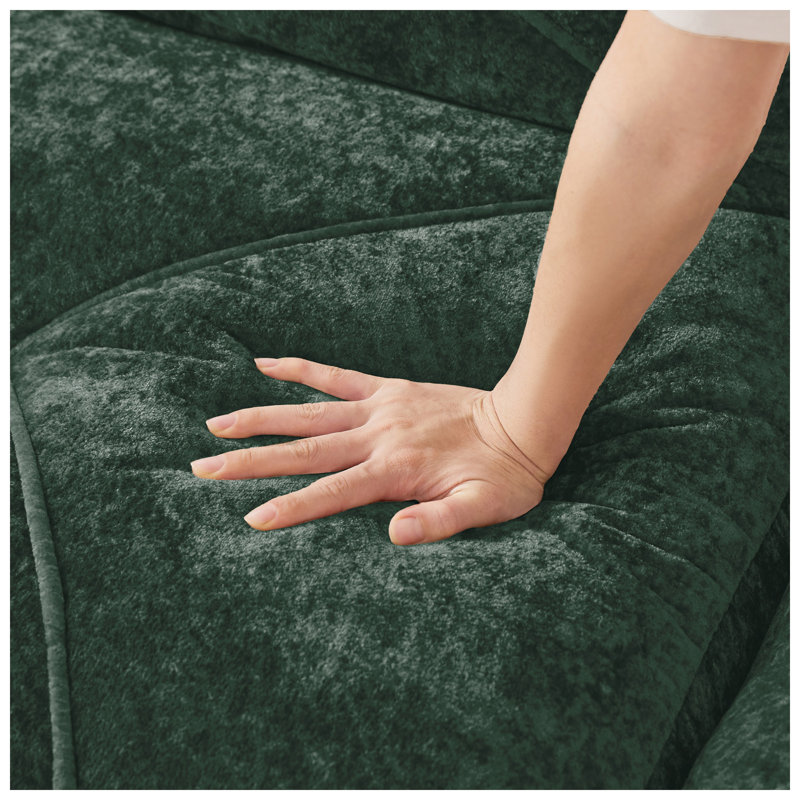 Aurelia 86" W x 43" D x 33" H Tufted Velvet Modular L-Shaped Sectional Sofa with Ottoman, Green