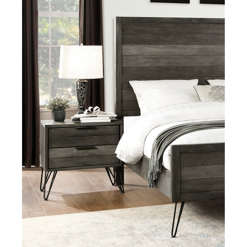 Table de chevet grise à trois tons avec tiroirs pour la chambre à coucher - Placage décoratif