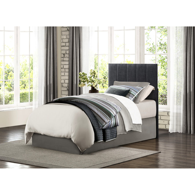 Bedroom Twin Headboard With Gray Fabric Padding, Vertical Channel Ornamentation And Engineered Wood Frame In Fabric, Padded For A Modern