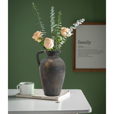 Vase en céramique avec poignée, vase de poterie de style campagnard rétro
