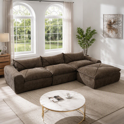 116'' Fully Compressed Sofa With High Density Foam, Integrated Backrest&Seat Cushion, Decorative Edging, Legless Design Without Frame, No Assembly Required, Free Combination, Particle Chenille
