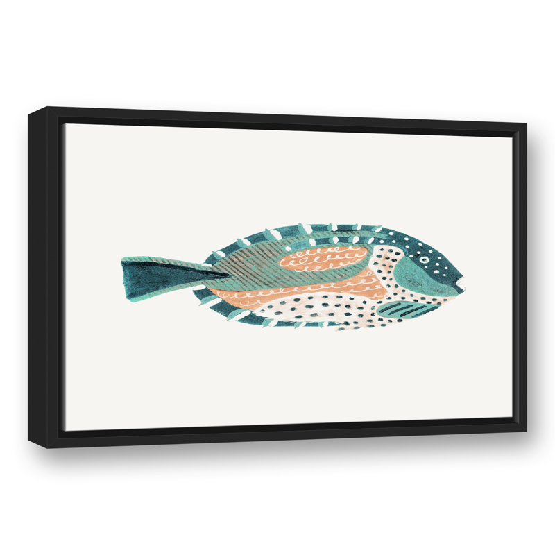 " Patterened Fish ", 17.75" H x 25.75" W x 1.75" D, Black Floater Framed