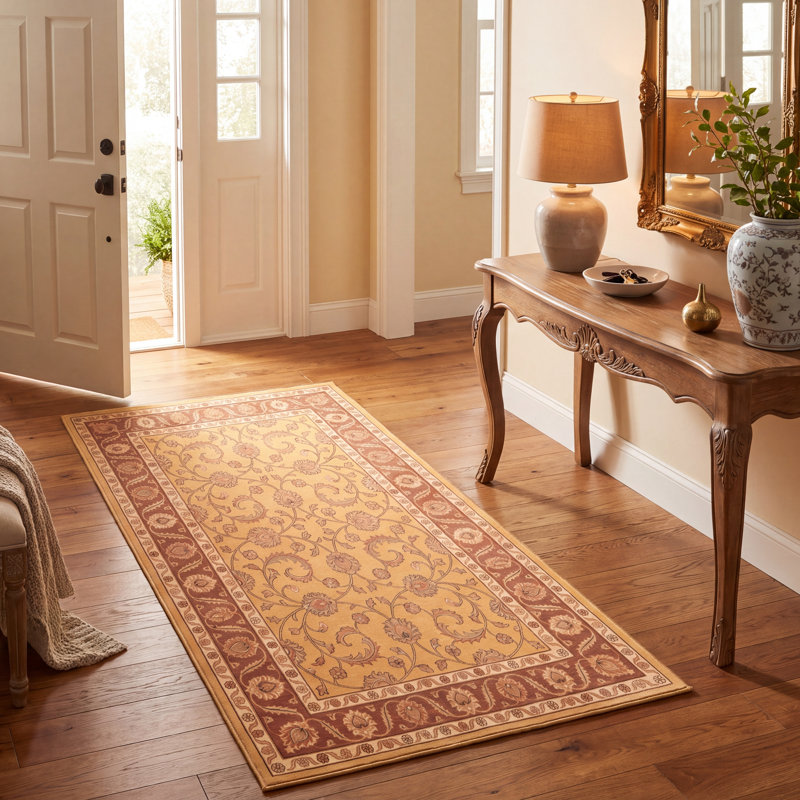 Tapis Slate2 traditionnel à motif floral intégral orange, vert et crème, lavable à la machine, antidérapant, à poils courts, pour l'intérieur et l'extérieur, adapté aux animaux domestiques, idéal pour le salon, la chambre, la salle à manger, l'entrée, le couloir ou le bureau.