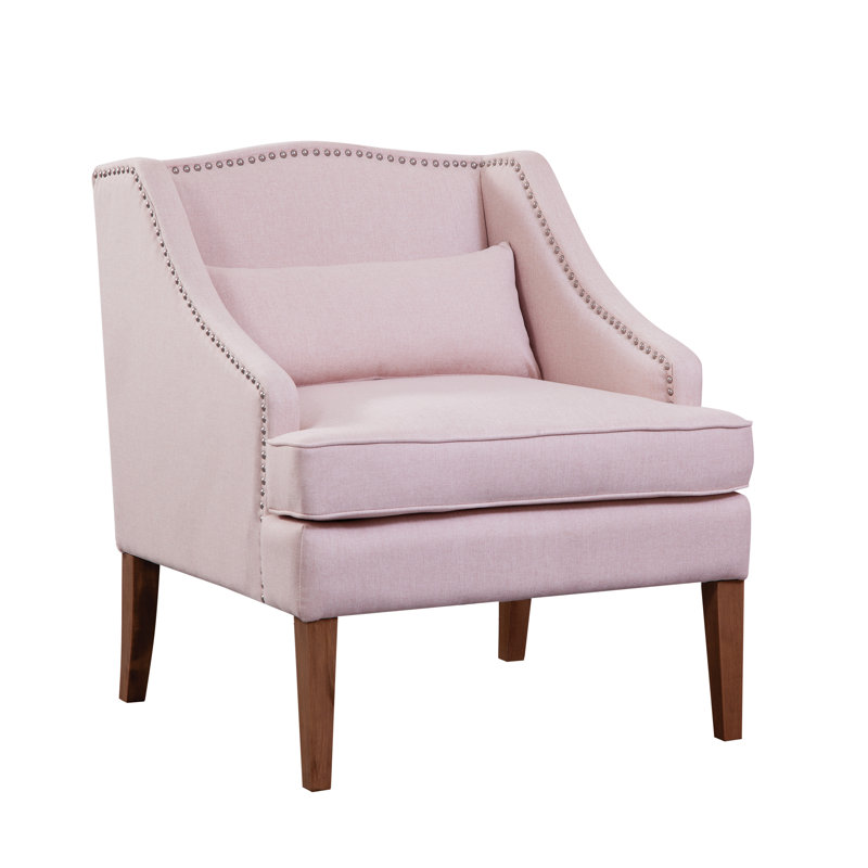 Kaden Upholstered Square Wing Back Armchair with Nail Trim, Brushed Pink Blush