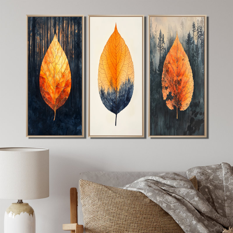 Amber moderne et harmonie d'automne I - Collection d'impressions sur toile 3 pièces, Impression encadrée flottante