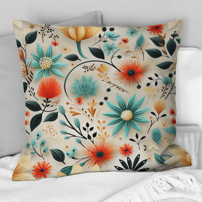 Multicolore Tribal Fusion Floral Motif - Coussin décoratif imprimé floral, H 18 po x l 18 po