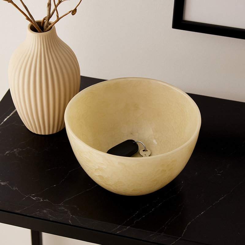 Bol décoratif moderne en verre pour décoration intérieure - Bol décoratif minimaliste texturé pour comptoir de cuisine, table d'entrée ou décor de salon - 9 po
