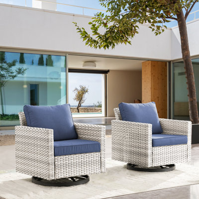Briyona Wicker/Rattan 2 - Person Swivel Outdoor Seating Group with Cushions