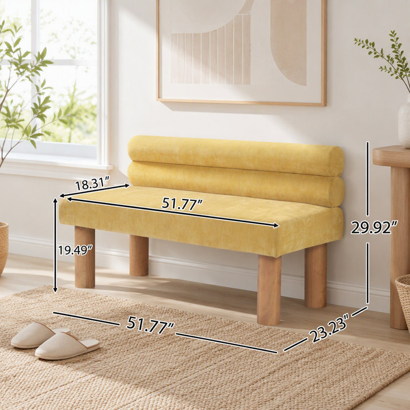 Banc de salle à manger rembourré avec pieds en bois d'hévéa