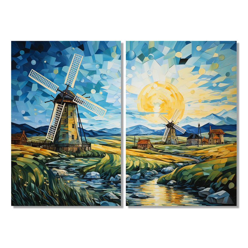 «Blue Calm Windmill Meadows», art mural industriel, Wrapped Canvas, Does Not Apply, 36" H x 48" W