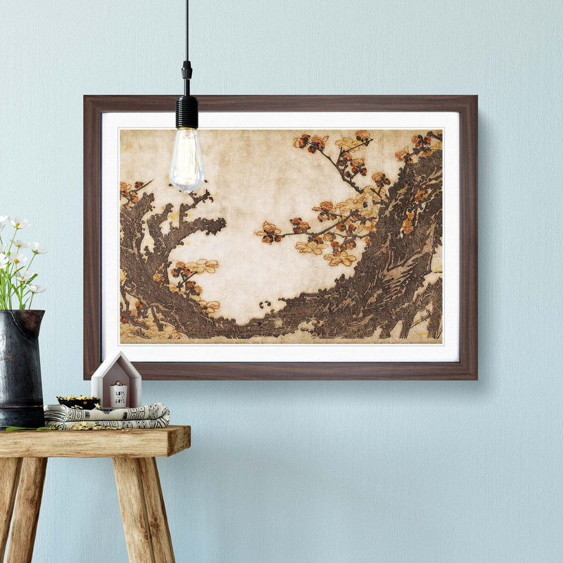 Ancient Plum Tree by Katsushika Hokusai - 1 Piece Single Picture Frame Painting, 33cm H x 45cm W x 2cm D, Walnut Framed