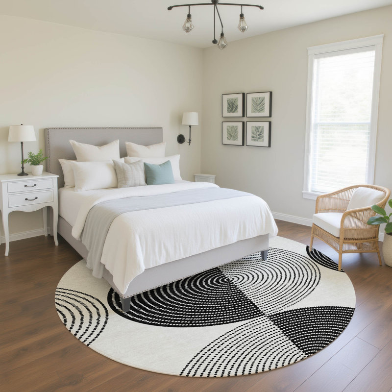 Premium Machine Washable Mayfield AMF2275 Geometric Rug, Ivory, 8' Round