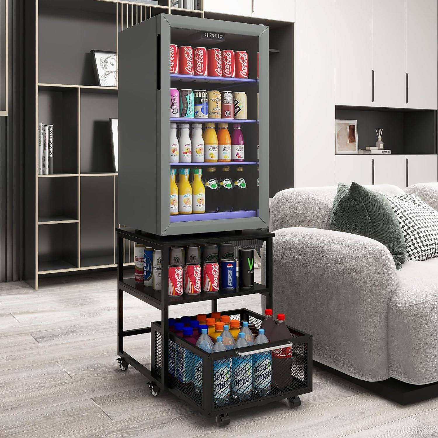 17 Stories Mini Fridge Stand With Storage And Wheels Heavy Duty Mini ...