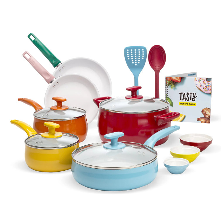 GreenLife Soft Grip 16 Piece Ceramic Non-Stick Cookware Set - Red