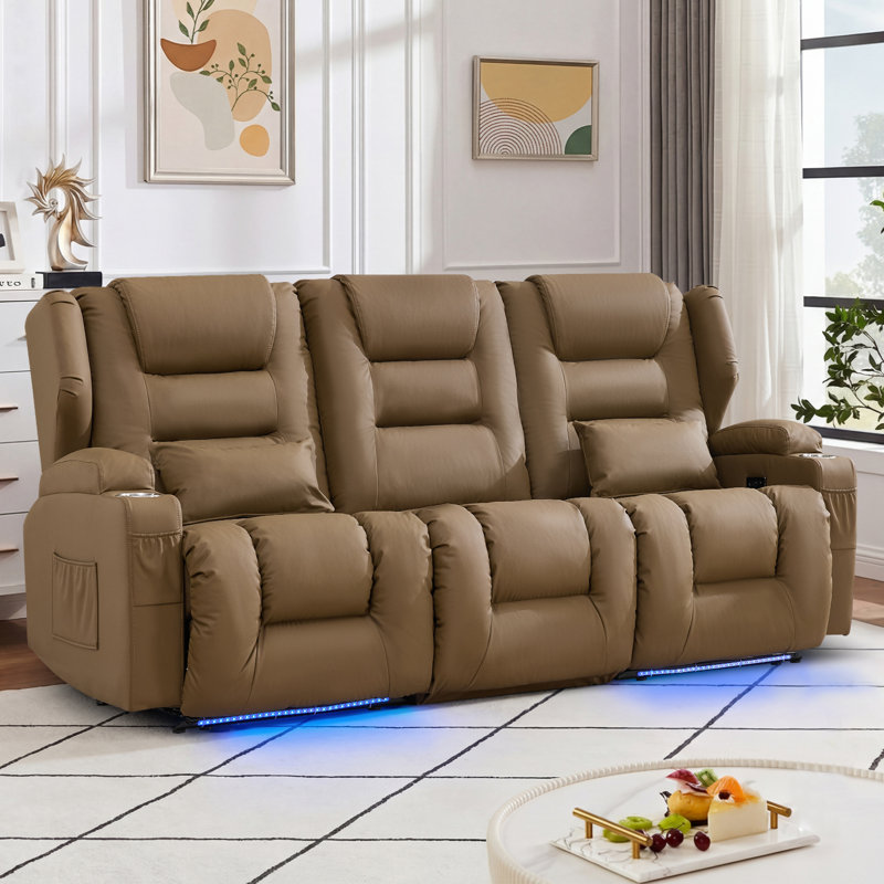Latitude Run® 3 Seat Wall Hugger Power Reclining Sofa With Drop Down ...