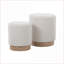 Ensemble de 2 repose-pieds Ottomans, base contemporaine en bois naturel de couleur crème | Noyer brun | Bois naturel